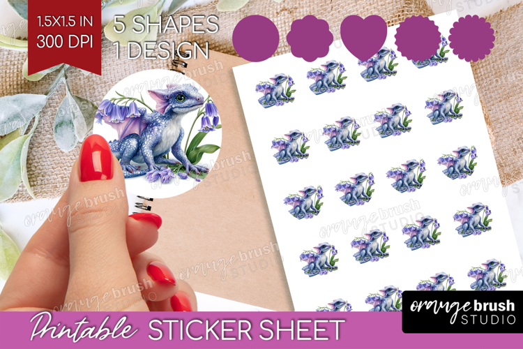 Floral Dragon Round Sticker - Fantasy Printable Sticker