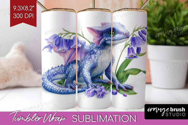 Floral Dragon Tumbler Wrap - Fantasy Tumbler PNG Sublimation