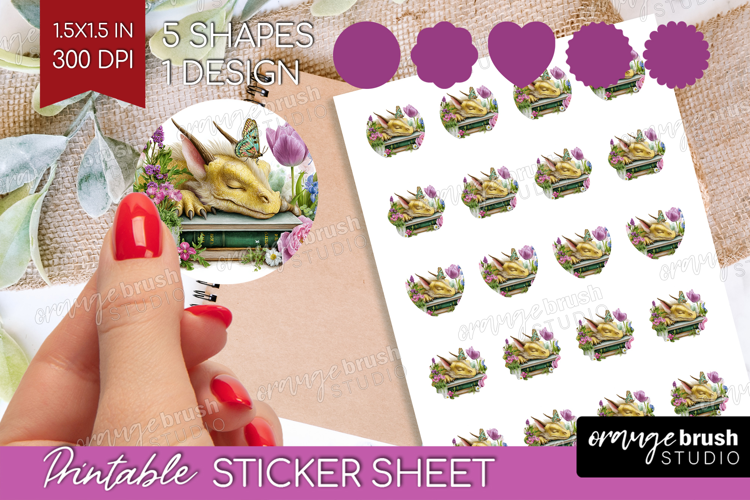 Floral Dragon Round Sticker - Fantasy Printable Sticker