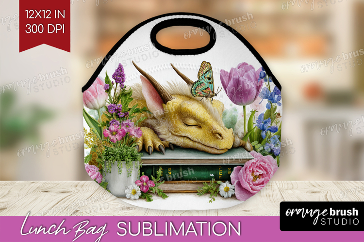 Floral Dragon Lunch Bag - Fantasy Lunch Bug PNG Sublimation