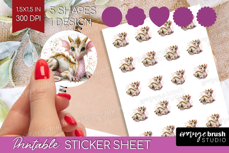 Floral Dragon Round Sticker - Fantasy Printable Sticker
