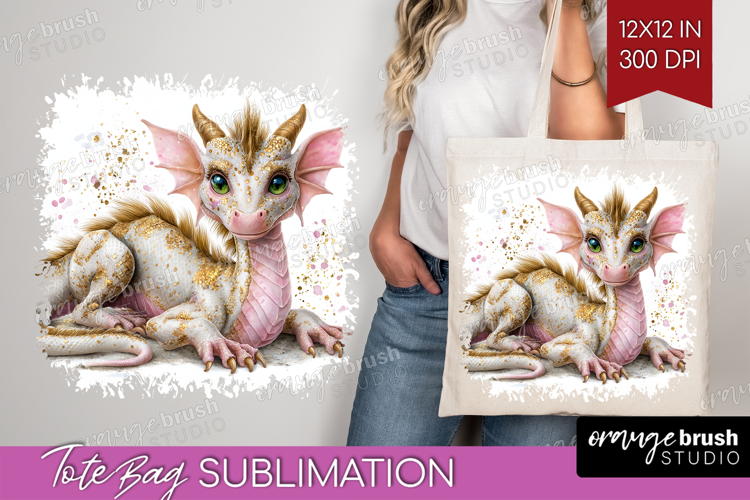 Floral Dragon Tote Bag - Fantasy Tote Bag PNG Sublimation