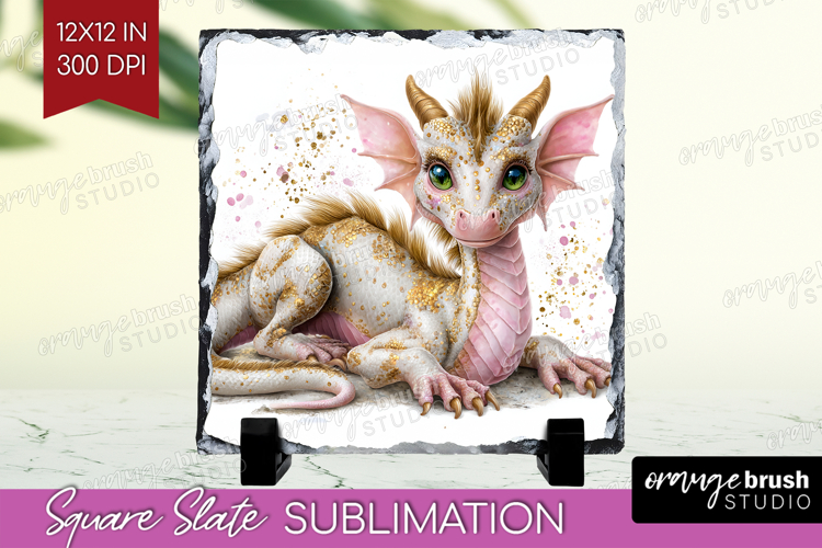 Floral Dragon Slate PNG - Fantasy Square Slate Sublimation
