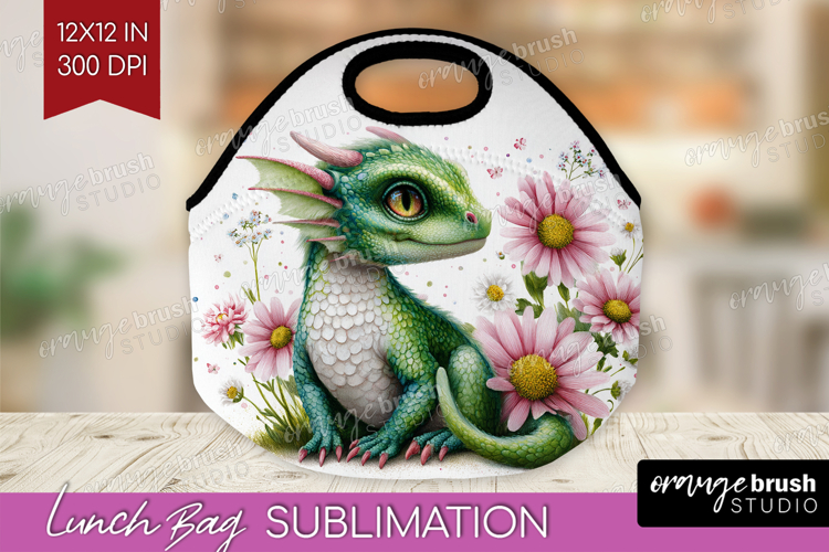 Floral Dragon Lunch Bag - Fantasy Lunch Bug PNG Sublimation