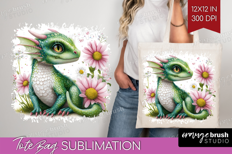 Floral Dragon Tote Bag - Fantasy Tote Bag PNG Sublimation