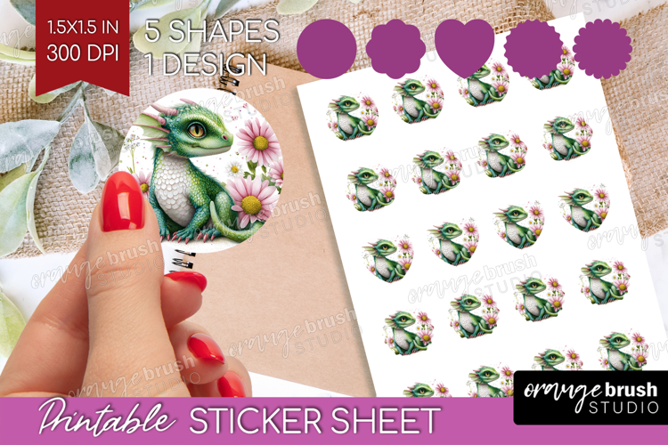 Floral Dragon Round Sticker - Fantasy Printable Sticker