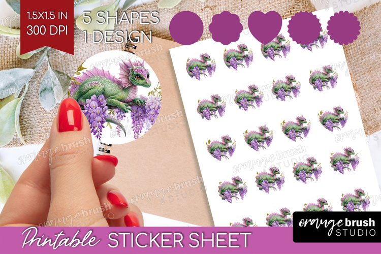 Floral Dragon Round Sticker - Fantasy Printable Sticker