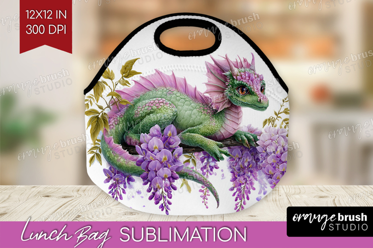 Floral Dragon Lunch Bag - Fantasy Lunch Bug PNG Sublimation