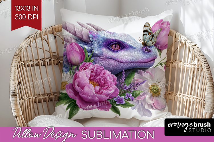 Floral Dragon Pillow Sublimation - Fantasy Pillow Cover PNG