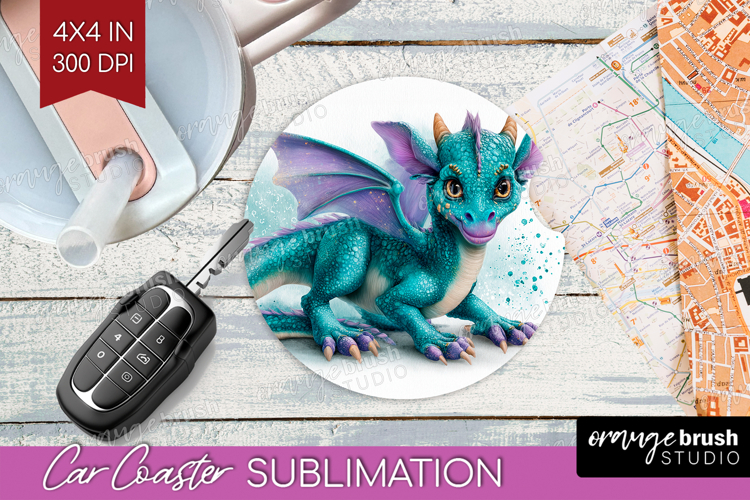 Floral Dragon Car Coaster - Fantasy Coaster PNG Sublimation