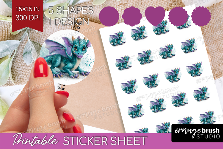 Floral Dragon Round Sticker - Fantasy Printable Sticker