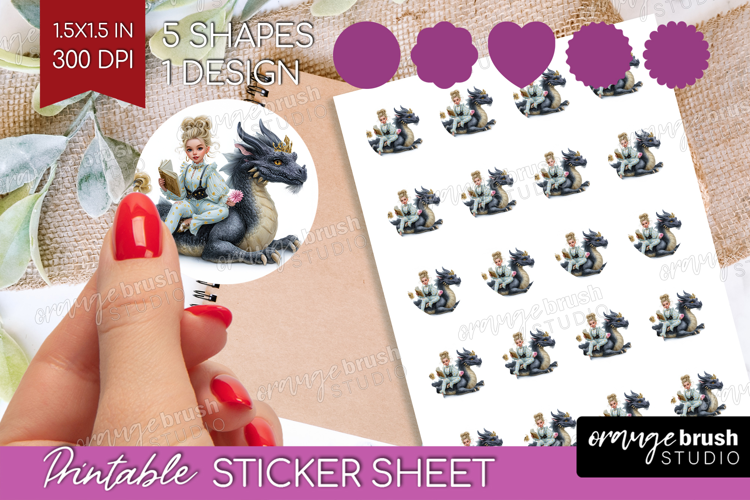 Floral Dragon Round Sticker - Fantasy Printable Sticker