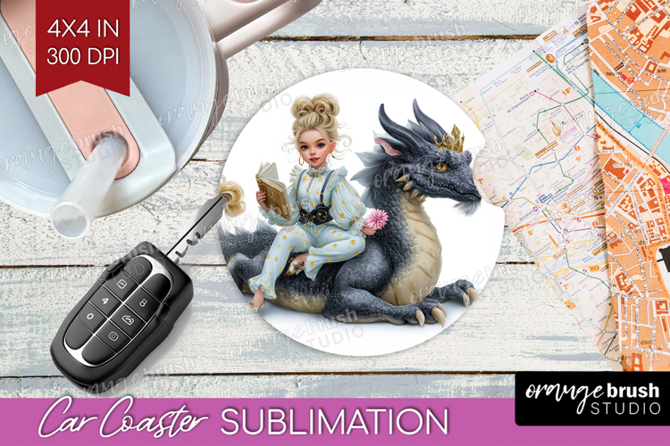 Floral Dragon Car Coaster - Fantasy Coaster PNG Sublimation