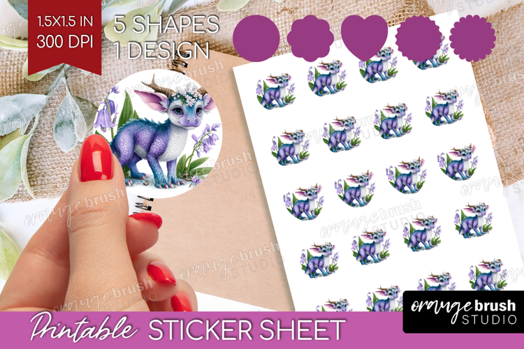 Floral Dragon Round Sticker - Fantasy Printable Sticker