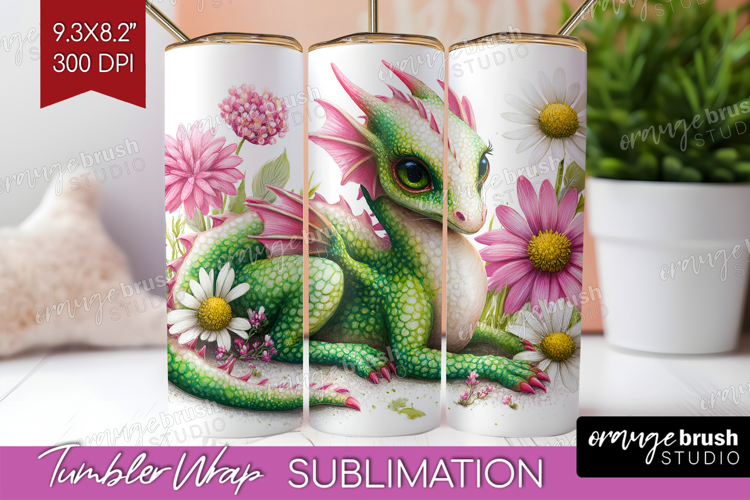 Floral Dragon Tumbler Wrap - Fantasy Tumbler PNG Sublimation