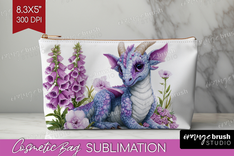 Floral Dragon Cosmetic Bag - Fantasy Makeup Bag PNG