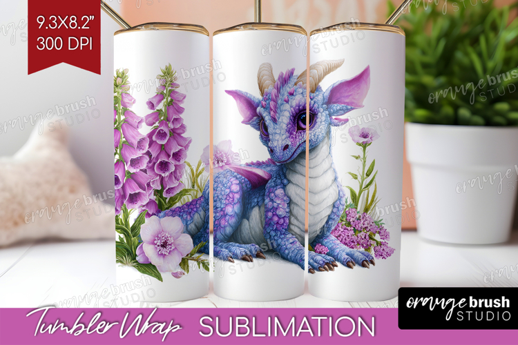 Floral Dragon Tumbler Wrap - Fantasy Tumbler PNG Sublimation