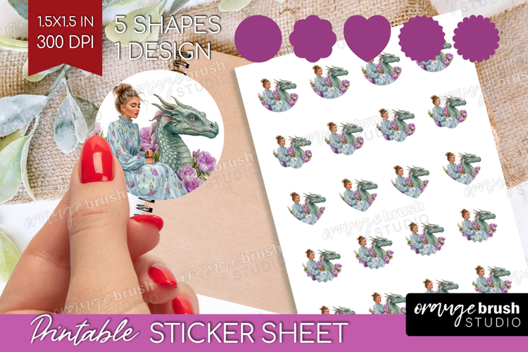 Floral Dragon Round Sticker - Fantasy Printable Sticker