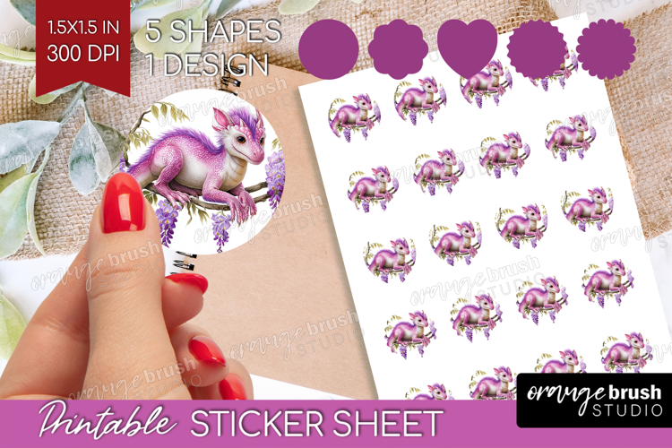 Floral Dragon Round Sticker - Fantasy Printable Sticker