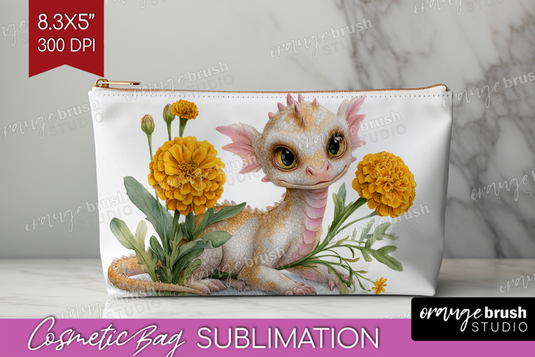 Floral Dragon Cosmetic Bag - Fantasy Makeup Bag PNG
