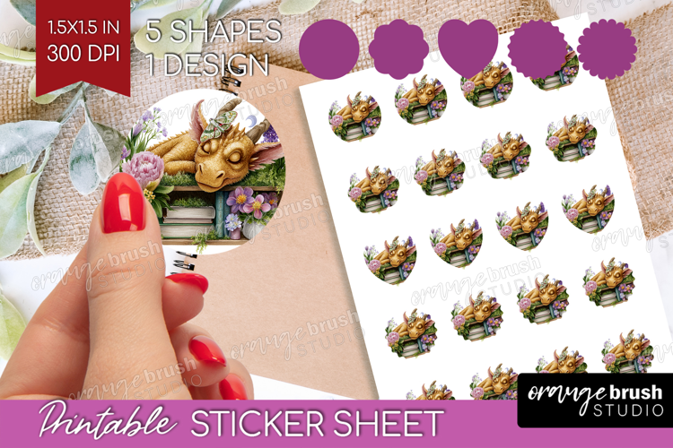 Floral Dragon Round Sticker - Fantasy Printable Sticker