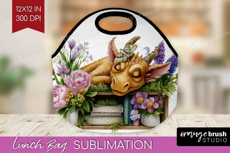 Floral Dragon Lunch Bag - Fantasy Lunch Bug PNG Sublimation