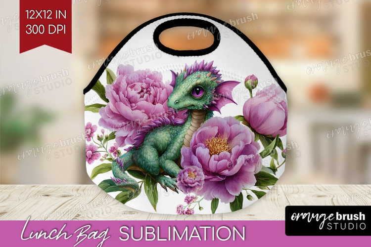 Floral Dragon Lunch Bag - Fantasy Lunch Bug PNG Sublimation