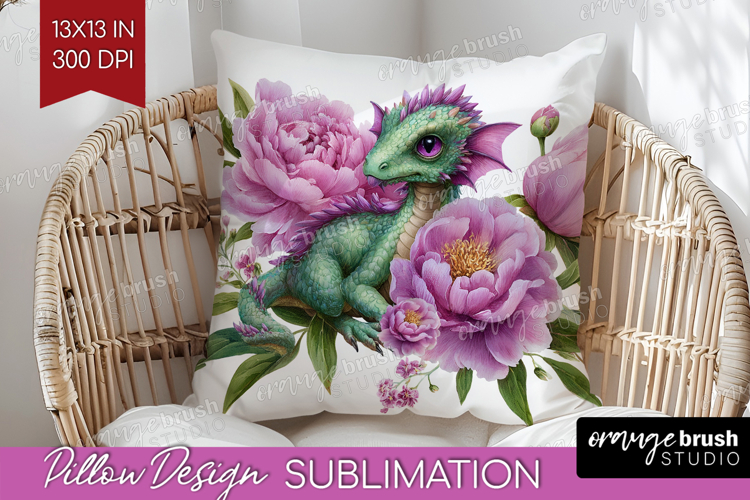 Floral Dragon Pillow Sublimation - Fantasy Pillow Cover PNG