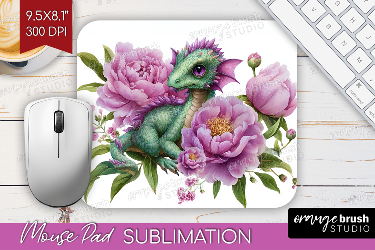 Floral Dragon Mouse Pad Sublimation - Fantasy Mousepad PNG
