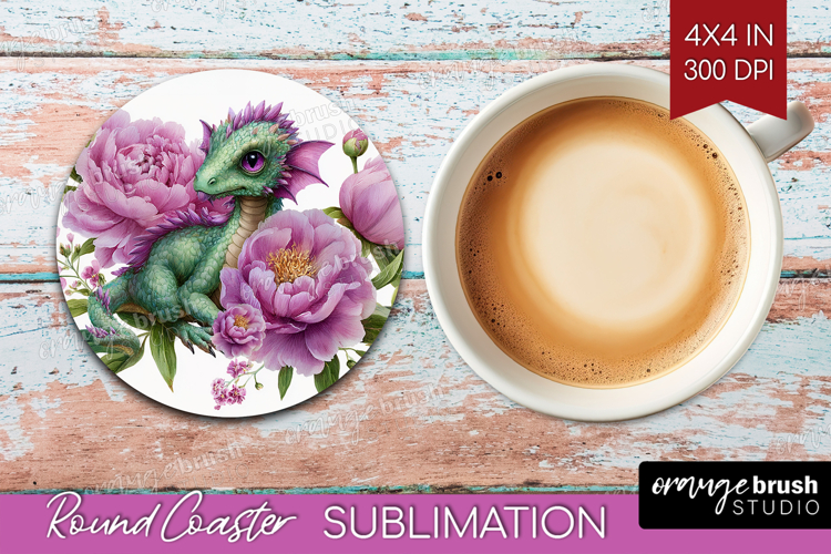 Floral Dragon Round Coaster - Fantasy Coaster PNG