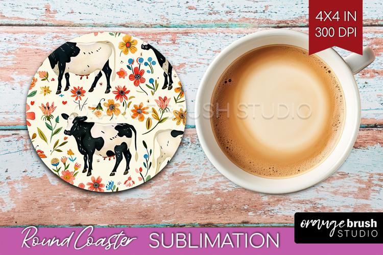 Floral Animals Round Coaster - Farm Animals Coaster PNG