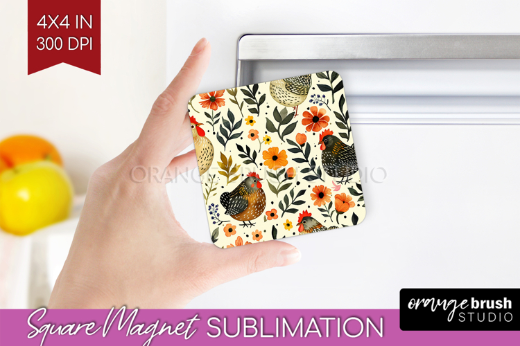 Floral Animals Magnet Sublimation - Farm Animals Square PNG