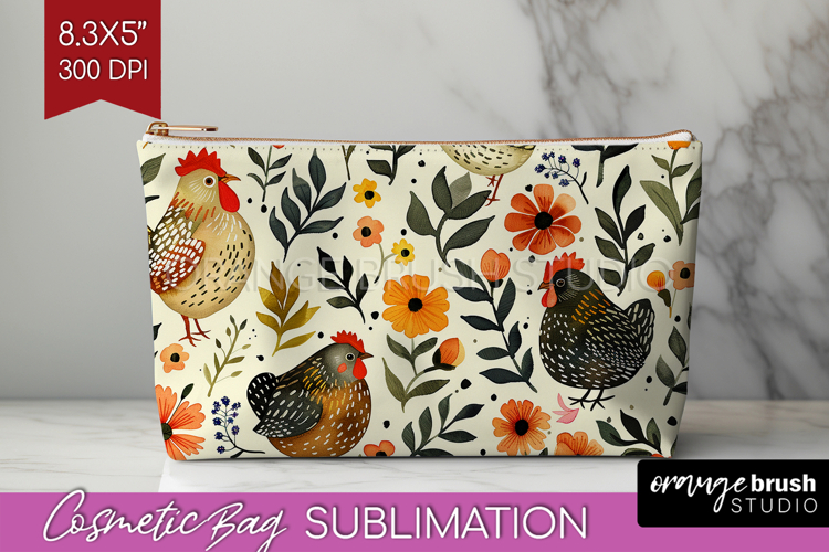 Floral Animals Cosmetic Bag - Farm Animals Makeup Bag PNG