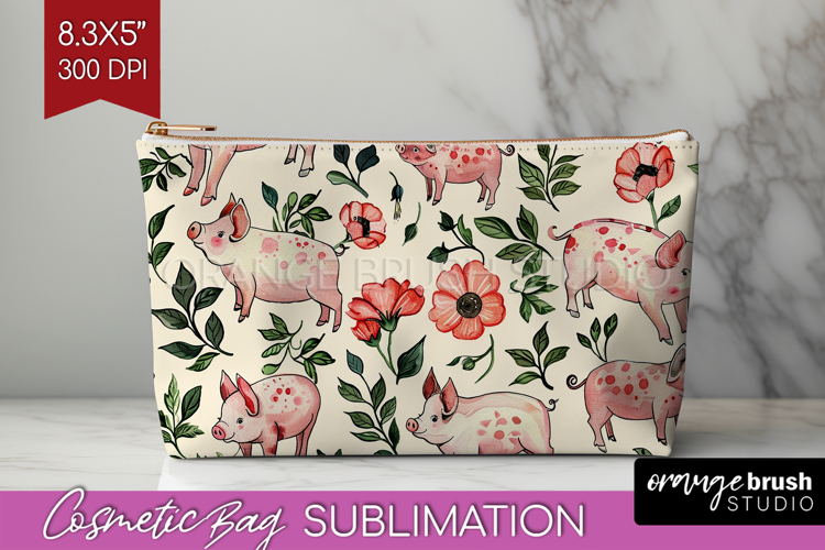 Floral Animals Cosmetic Bag - Farm Animals Makeup Bag PNG