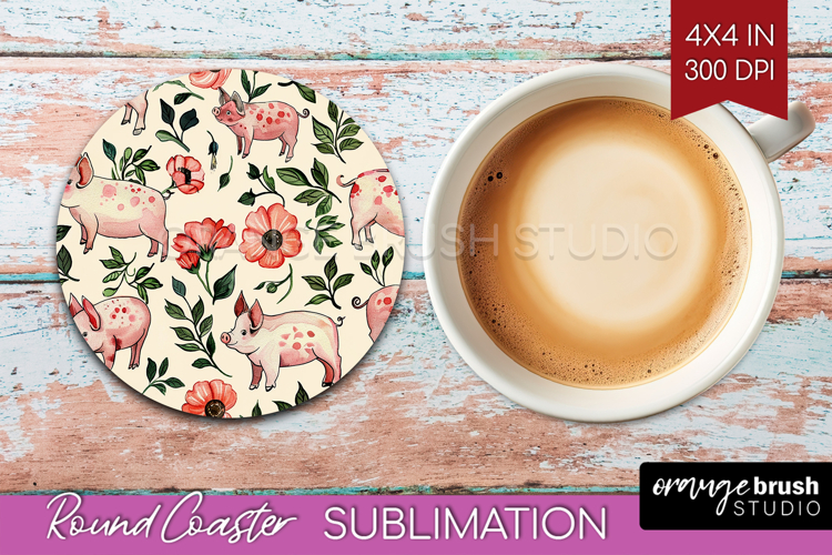 Floral Animals Round Coaster - Farm Animals Coaster PNG