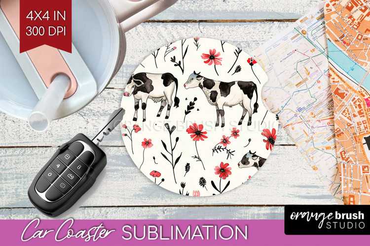 Floral Animals Car Coaster - Farm Animals Coaster PNG
