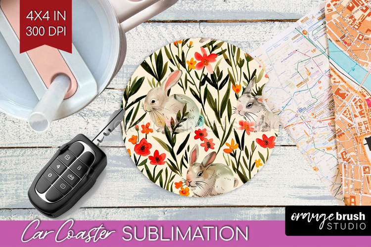 Floral Animals Car Coaster - Farm Animals Coaster PNG
