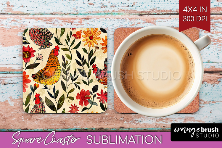 Floral Animals Square Coaster - Farm Animals Coaster PNG