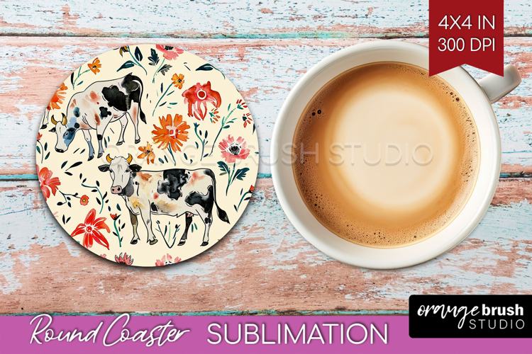 Floral Animals Round Coaster - Farm Animals Coaster PNG