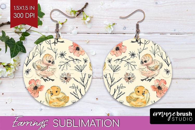 Floral Animals Round Earrings - Farm Animals PNG Sublimation