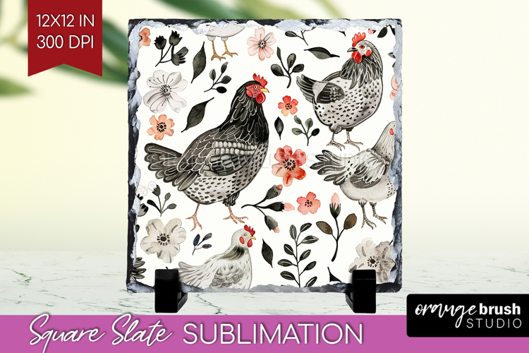 Floral Animals Slate PNG - Farm Animals Square Slate
