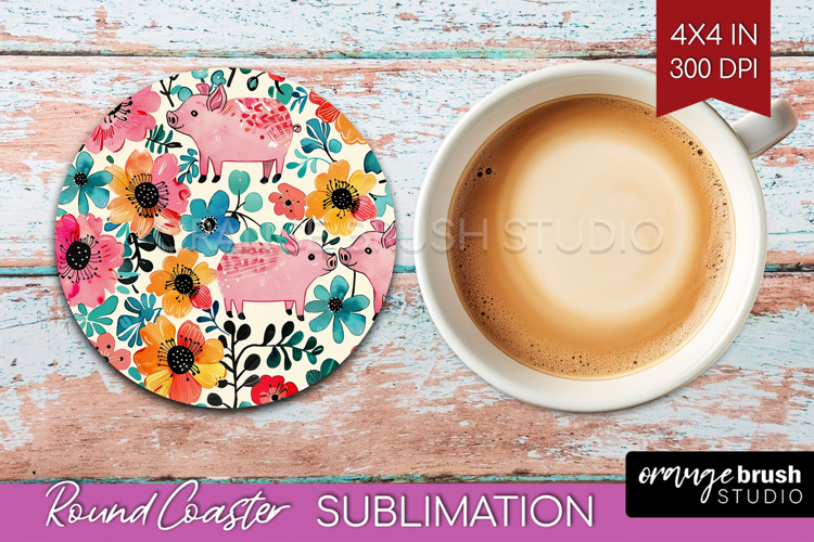 Floral Animals Round Coaster - Farm Animals Coaster PNG