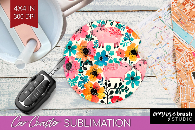 Floral Animals Car Coaster - Farm Animals Coaster PNG