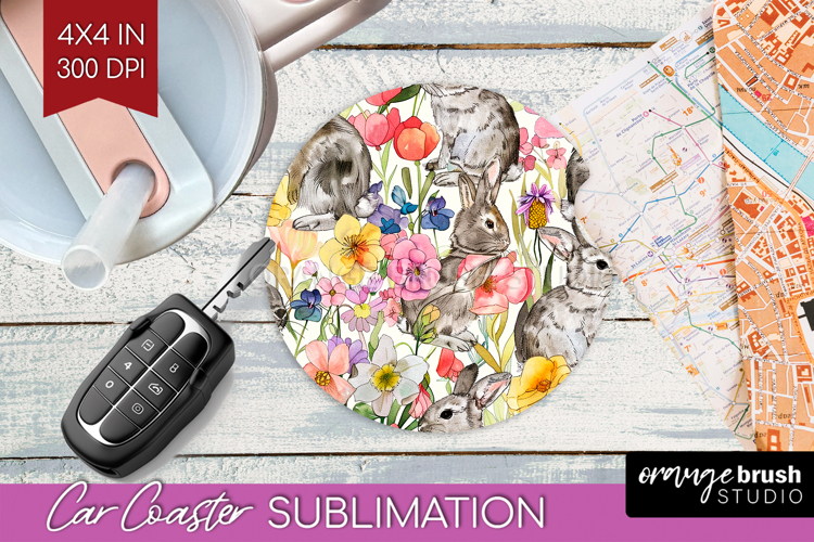 Floral Animals Car Coaster - Farm Animals Coaster PNG