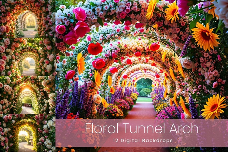 12 Floral Tunnel Arch Digital Backdrops