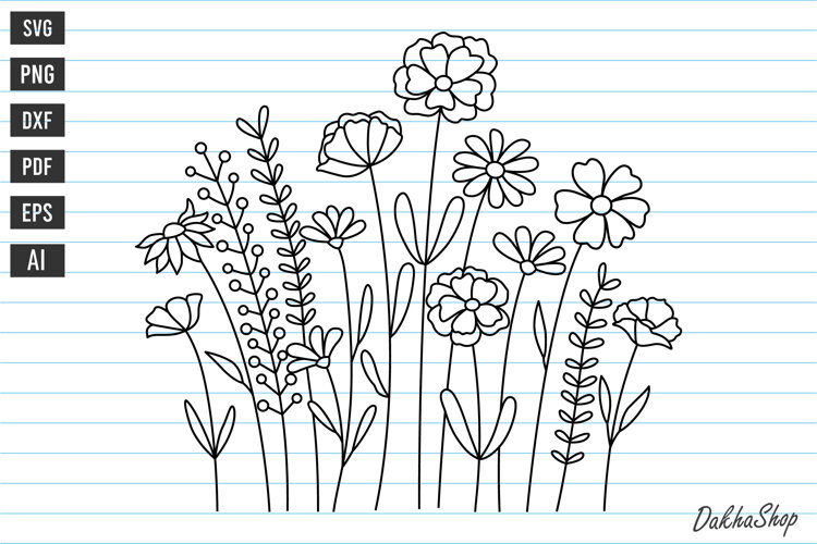 Wildflower Bloom Svg, Flower Meadow SVG, Flowers Svg example image 1