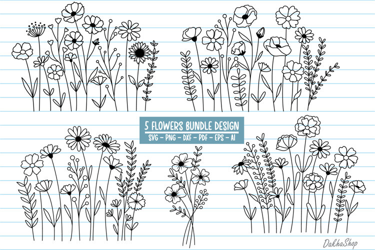 Flower Svg, Flower Meadow Svg, Wildflower Svg, flowers Svg. example image 1