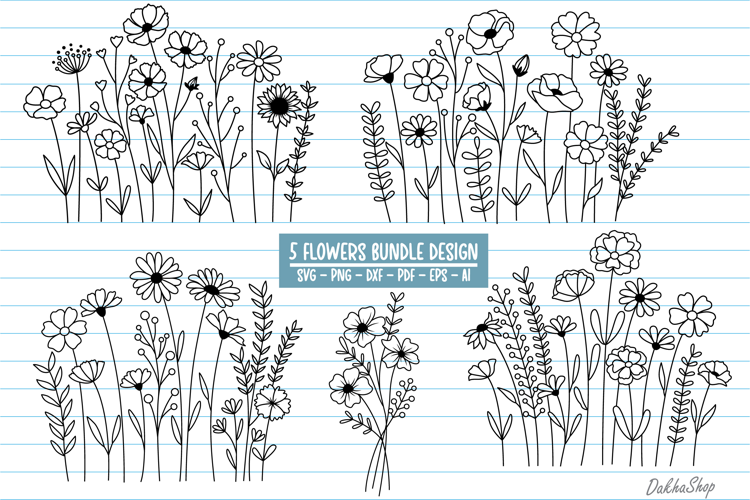 Flower Svg, Flower Meadow Svg, Wildflower Svg, flowers Svg.