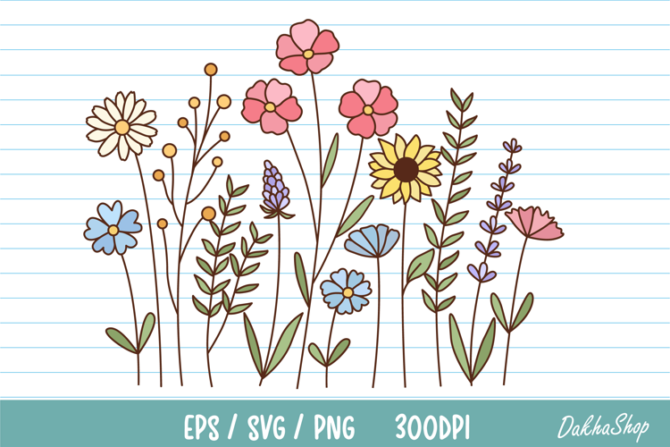 Wildflower Svg, Flower Meadow SVG, Flowers Png Clipart.