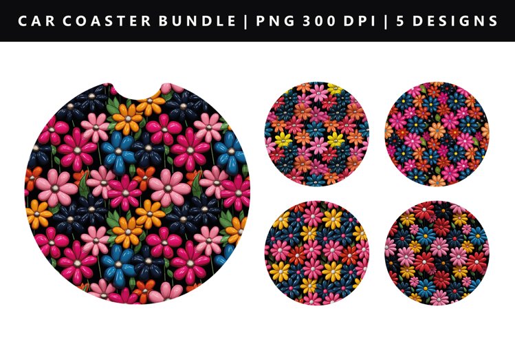 Flower Keychain And Car Coaster Sublimation Design